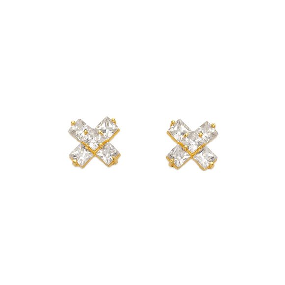 14k REAL GOLD Cross CZ Stud Earrings - Picture 1 of 3